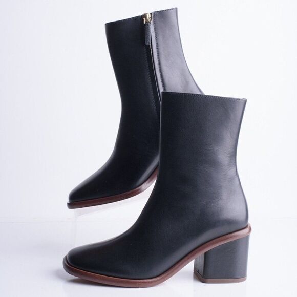 Chloe Womens Meganne Leather Ankle Boots Booties Black EU 35.6 US 6.5 Block Heel - Picture 5 of 9